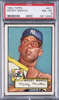 1952 Topps #311 Mickey Mantle Rookie Card – PSA NM-MT 8 - Mantles First Topps Trading Card!